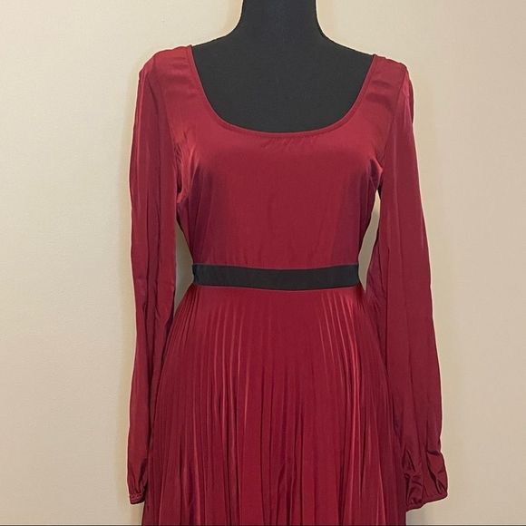 Beautiful Dark Red Pleated Cocktail Dress - Picture 3 of 9